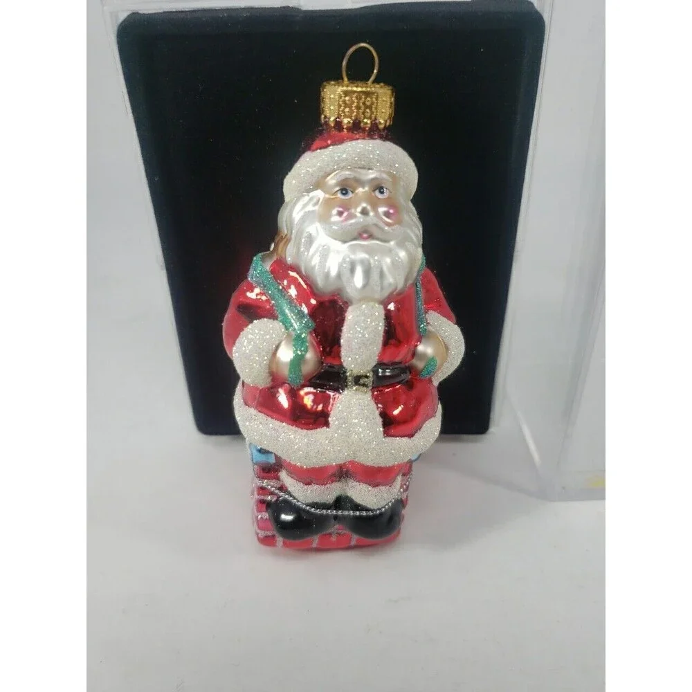 Vintage Glass Santa Ornament 2003 Unique Treasure Hand Made Transparent Box